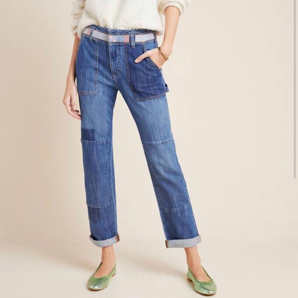 Anthropologie Pilcro & The Letterpress Patchwork Jeans, straight leg, Size 27